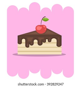 Cartoon Dessert.Chocolate cake icon with cherry.Chocolate cake vector .Chocolate cupcake pie isolated on background.Chocolate cupcake dessert. Vector Chocolate sweet.Chocolate sweet food.
