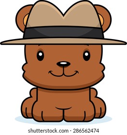 A cartoon detective bear smiling.