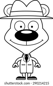 A cartoon detective bear smiling.