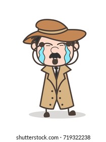Cartoon Detective Crying Face Vector Illustration