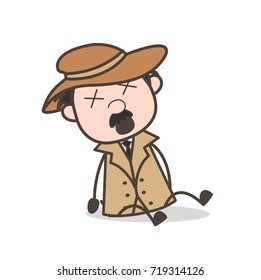 Cartoon Detective with Dizzy Face Expression Vector Illustration
