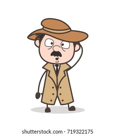 Cartoon Detective with Flushed Face Expression Vector Illustration