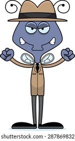A cartoon detective fly looking angry.