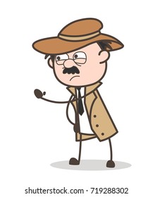 Cartoon Detective Frowning Face Expression Vector Illustration