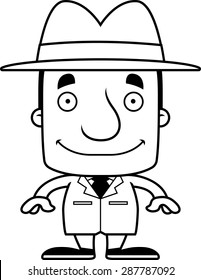 A cartoon detective man smiling.