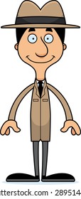 A cartoon detective man smiling.