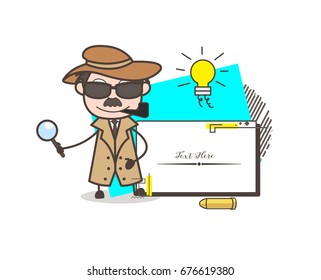 Cartoon Detective with Message Banner Vector Illustration