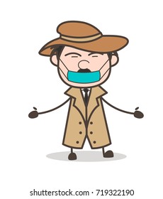 Cartoon Detective with Pollution Face Mask Vector Illustration