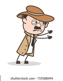 Cartoon Detective Pushing Expression Vector Illustration