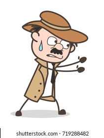 Cartoon Detective Pushing Pose Vector Illustration