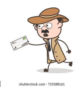 Cartoon Detective Running to Deliver the Letter Vector Illustration