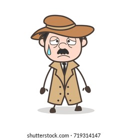 Cartoon Detective Sad Face Expression Vector Illustration