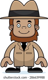 A cartoon detective sasquatch smiling.