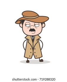 Cartoon Detective Unhappy Expression Vector Illustration