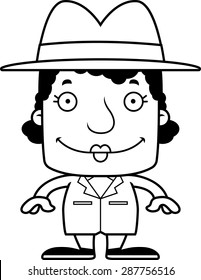 A cartoon detective woman smiling.