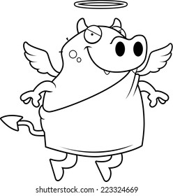 A cartoon devil angel with wings and a halo.