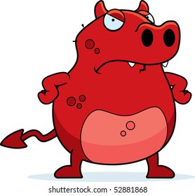 A cartoon devil with an angry expression.