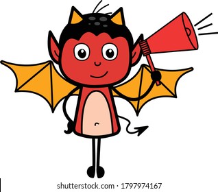 Cartoon Devil Announcing with Loudhailer Character Design Illustration