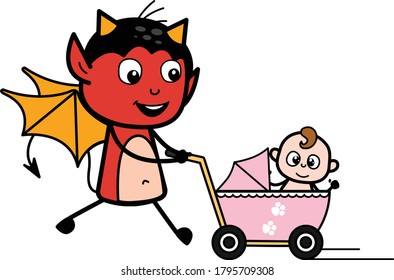 Cartoon Devil con el personaje de coche de bebé Diseño Ilustración