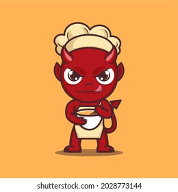 cartoon devil being a chef. vector illustration for mascot logo or sticker