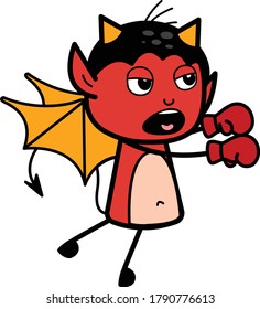 Cartoon Devil Boxing Vector Illustration Design Illustration