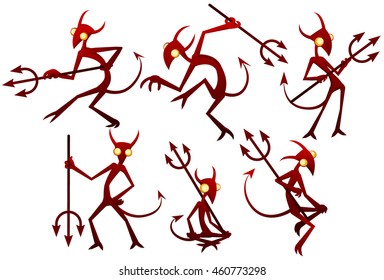 Cartoon devil character Halloween design element set, vector illustration, horizontal, isolated, over white
