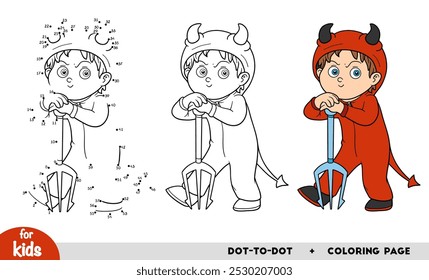 Cartoon devil character. Numbers education dot to dot game for children about Halloween.