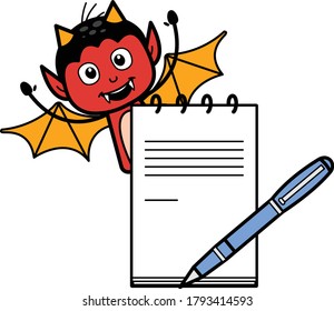 Cartoon Devil with diary and pen Character Design Illustration