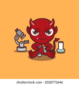 cartoon devil doing chemical research. vector illustration for mascot logo or sticker