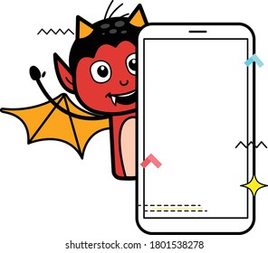 Cartoon Devil with empty cell phone screen