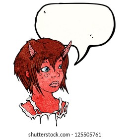 Cartoon-Teufelmädchen mit Sprachblase