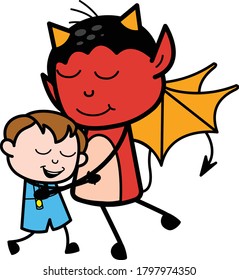 Cartoon Devil, der eine Illustration zum Design von Hug-Zeichen gibt
