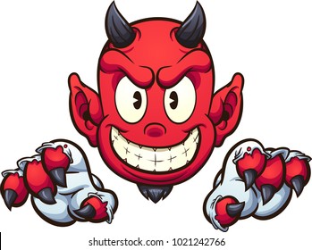 Cartoon devil with gloves. Vector clip art illustration with simple gradients. Some elements on separate layers. 
