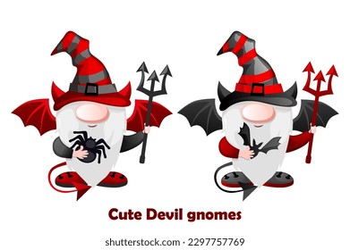 Cartoon Devil Gnomes with with the devils trident. Halloween leprechaun character svg
