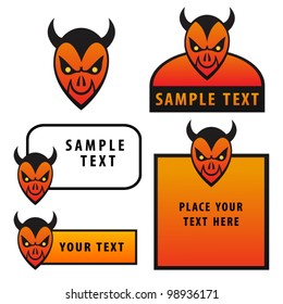 Cartoon devil heads with blank signs.