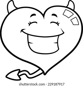 A cartoon devil heart smiling and happy.