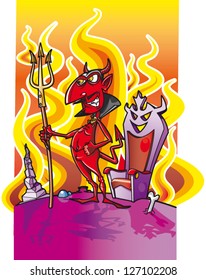 Cartoon devil in hell