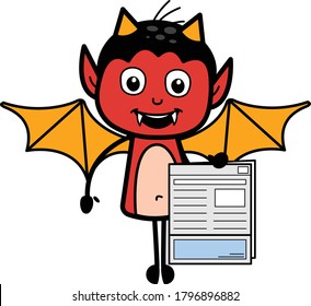Cartoon Devil holding a newspaper Character Design Illustration