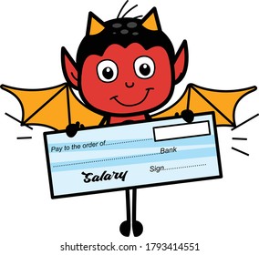 Cartoon Devil holding paycheck Character Design Illustration