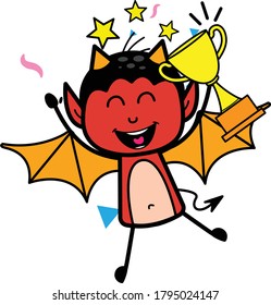 Cartoon Devil holding Trophy Character Design Illustration
