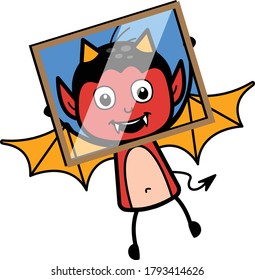 Cartoon Devil, der aus einem Glasrahmen aussieht, Design-Illustration