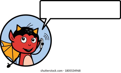 Cartoon Devil on Phone Vector Illustration Design