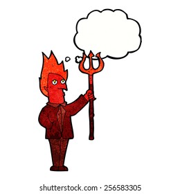 cartoon devil with pitchfork with thought bubble