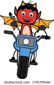 Cartoon Devil Riding Motorbike Character Design Illustration
