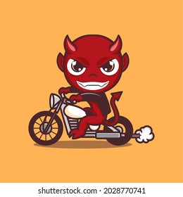 cartoon devil riding a motorcycle. vector illustration for mascot logo or sticker