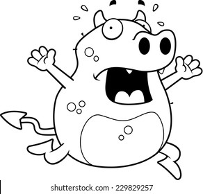 A cartoon devil running in a panic.