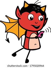 Cartoon Devil Watching Smartphone Character Design Illustration