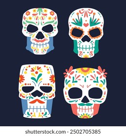 Cartoon dia de muertos skull set