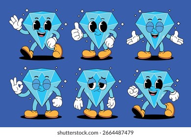 Cartoon Diamond Mascot Collection Vektor