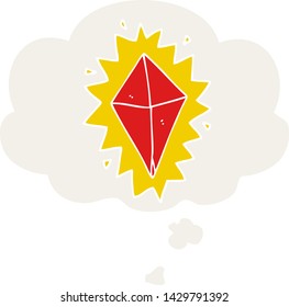 cartoon diamond with thought bubble in retro style
